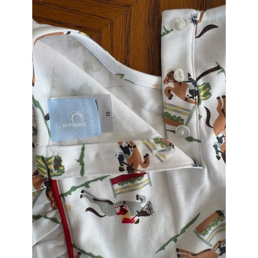 Bella Bliss Girls size 10 cotton long sleeve horse equestrian print dress Ruffle